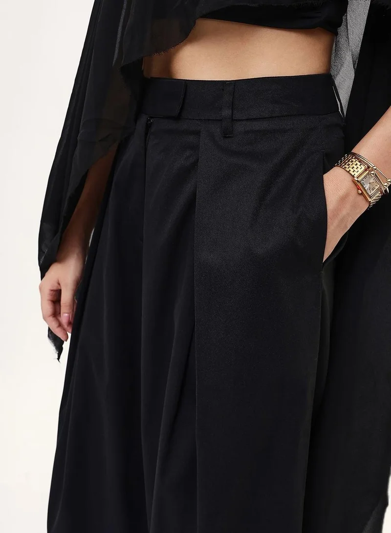 Dennis Lingo  Women Black Poly Solid Full Casual Flared Trouser for Women | Best Price UAE
