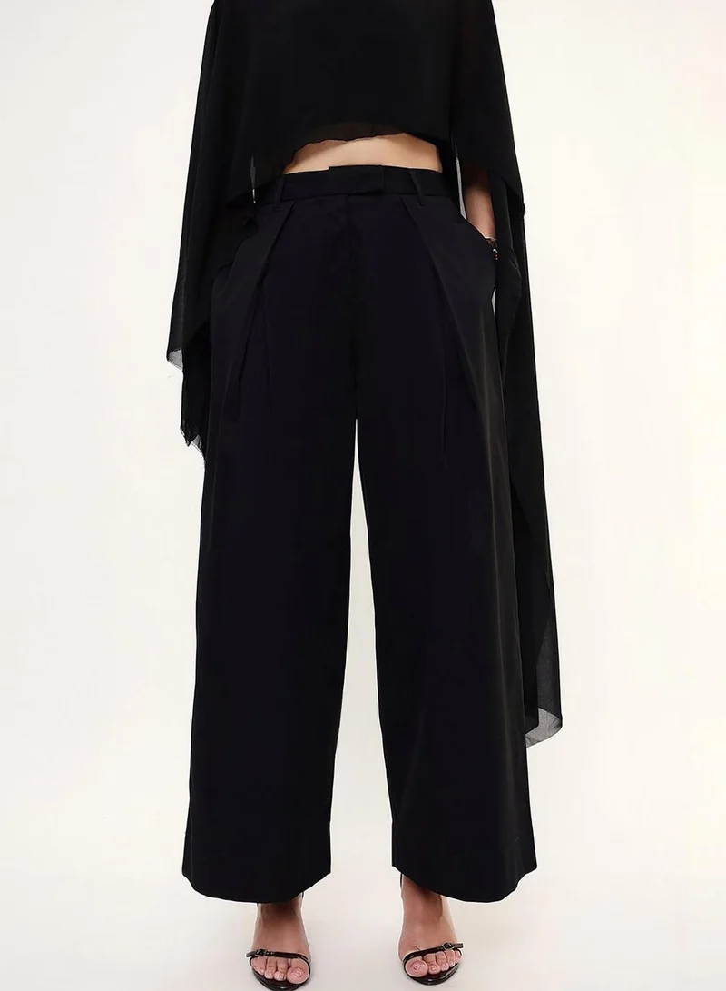 Dennis Lingo  Women Black Poly Solid Full Casual Flared Trouser for Women | Best Price UAE