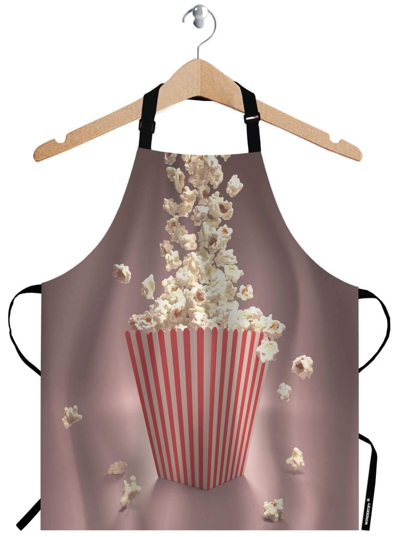 WONDERTIFY Dropping Popcorn Apron Pop Corn in Striped Classic Package Red Cinema Design Bib Apron with Adjustable Neck for Men Women Suitable for Home Kitchen Cooking Waitress Chef Grill BBQ Apron - Image 1