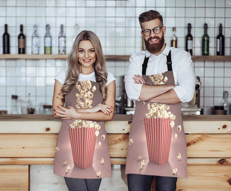 WONDERTIFY Dropping Popcorn Apron Pop Corn in Striped Classic Package Red Cinema Design Bib Apron with Adjustable Neck for Men Women Suitable for Home Kitchen Cooking Waitress Chef Grill BBQ Apron - Image 2
