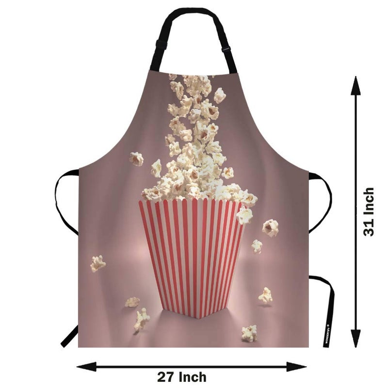 WONDERTIFY Dropping Popcorn Apron Pop Corn in Striped Classic Package Red Cinema Design Bib Apron with Adjustable Neck for Men Women Suitable for Home Kitchen Cooking Waitress Chef Grill BBQ Apron - Image 3
