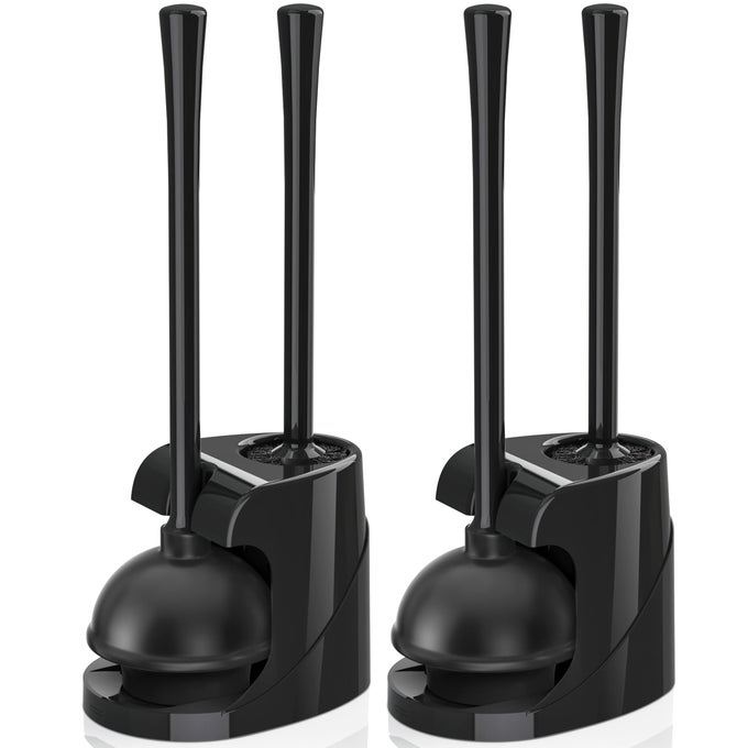 TOILET PLUNGER AND BRUSH BOWL BRUSH AND HEAVY DUTY TOILET PLUNGER SET WITH VENTILATED HOLDER 2IN1 BATHROOM CLEANING COMBO WITH MODERN CADDY STAND FOR 57INCH TOILET DRAINBLACK 2 SET