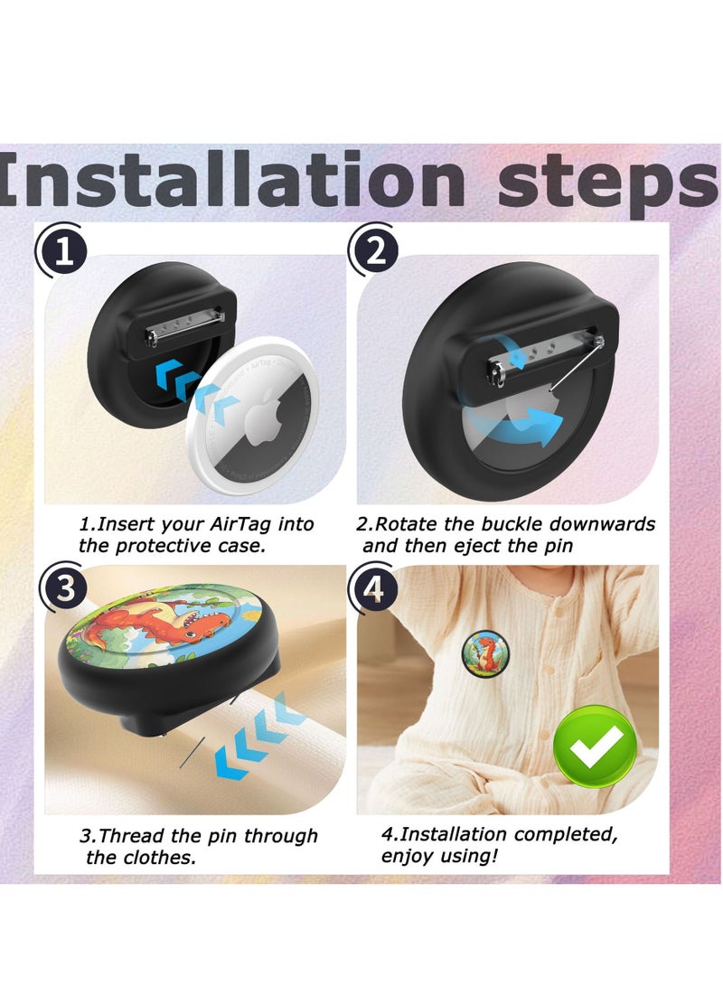 إينوشا غلاف AirTag مخفي وآمن للأطفال بمشبك - 2 قطعة من السيليكون مطبوع برسوم كرتونية - Image 2