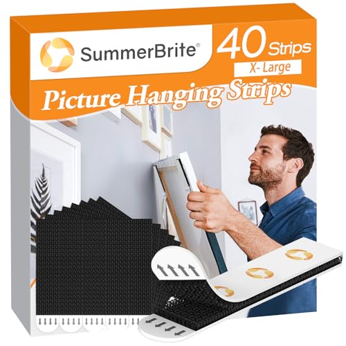SummerBrite XL Picture Hanging Strips Heavy Duty 40 Strips Damage Free Removal Picture Hangers for Wall Sticky Hook Loop Adhesive Strips for PosterPictureHomeOffice 20 PairsXLarge Black