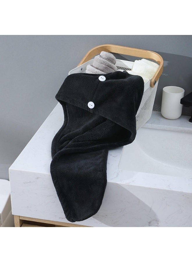 Coral Fleece Hair Drying Towel Cap with Button Closure, Soft Absorbent Wrap for Bath and Travel Use, Quick Dry Head Towel for Women - Image 1