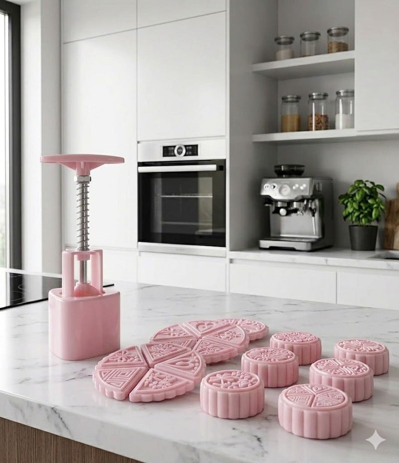 Generic Cookie and Maamoul Press with Spring, 5-Piece Plastic Shapes, Pink, .sg - Image 2