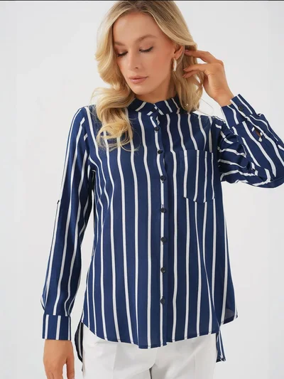 BIG DART BDART Striped Button-Up Long Sleeve Shirt with Pocket