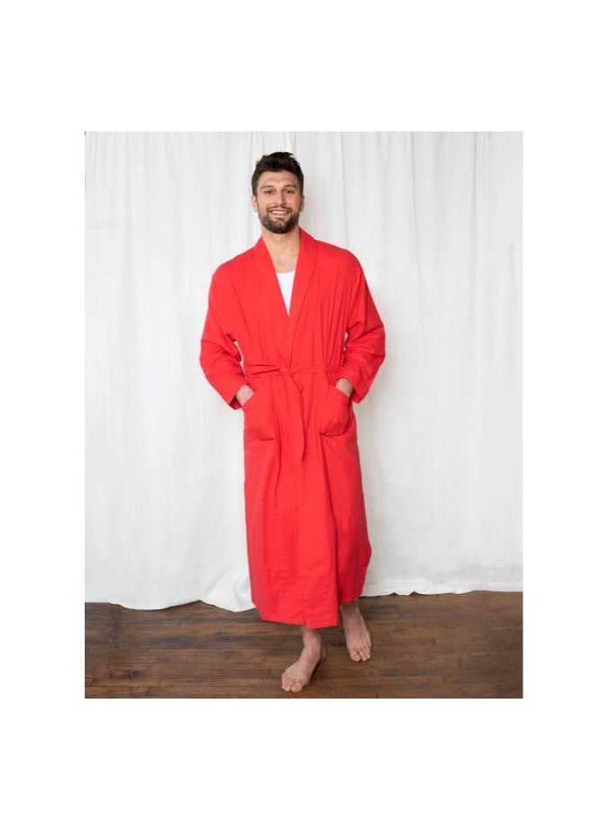 Cotton Plain Bathrobe Red - Image 2