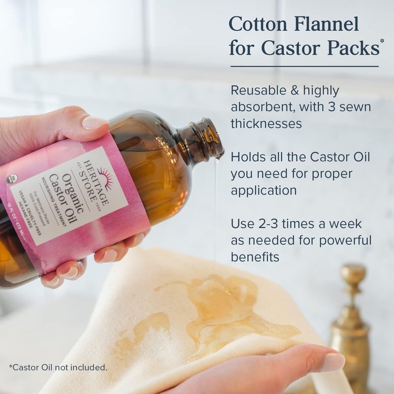 HERITAGE STORE Cotton Flannel Castor Oil Pack Wrap - Reusable and Highly Absorbent Heat Compress for Abdomen and Joints, 13 in x 15 in - Image 2