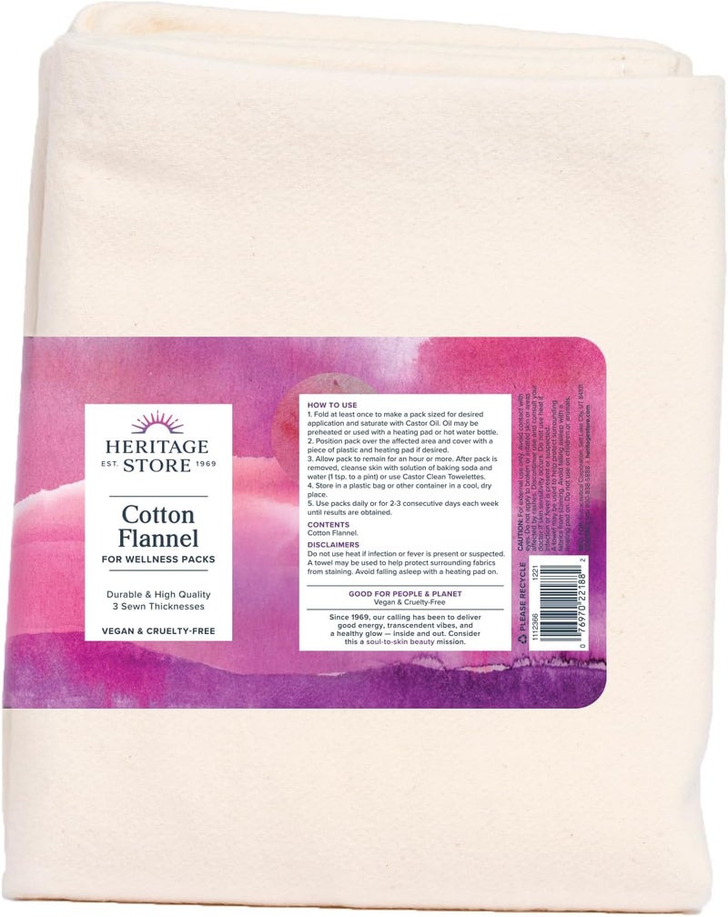 HERITAGE STORE Cotton Flannel Castor Oil Pack Wrap - Reusable and Highly Absorbent Heat Compress for Abdomen and Joints, 13 in x 15 in - Image 1