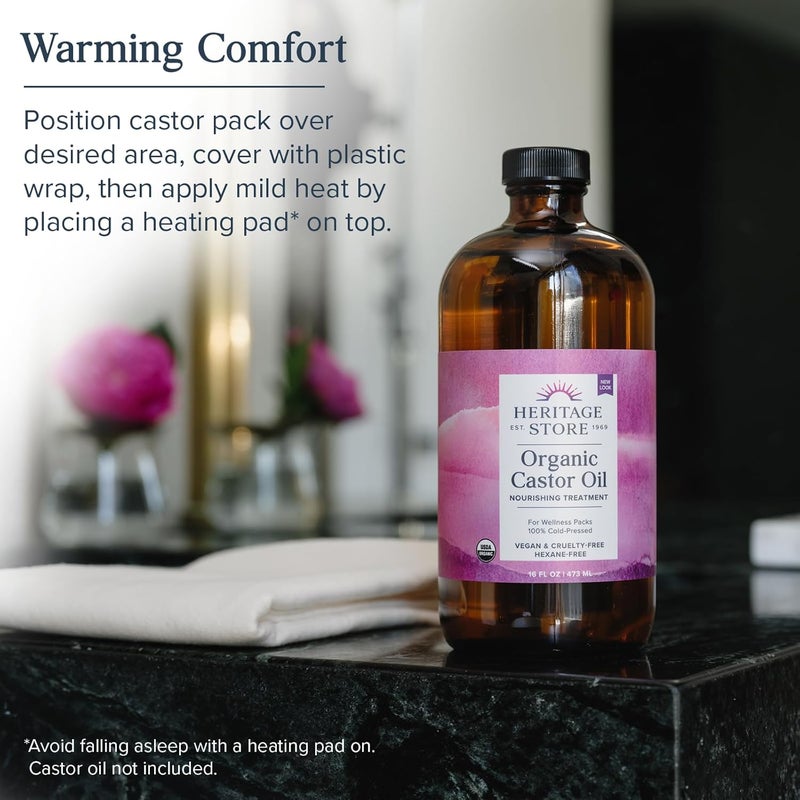 HERITAGE STORE Cotton Flannel Castor Oil Pack Wrap - Reusable and Highly Absorbent Heat Compress for Abdomen and Joints, 13 in x 15 in - Image 3