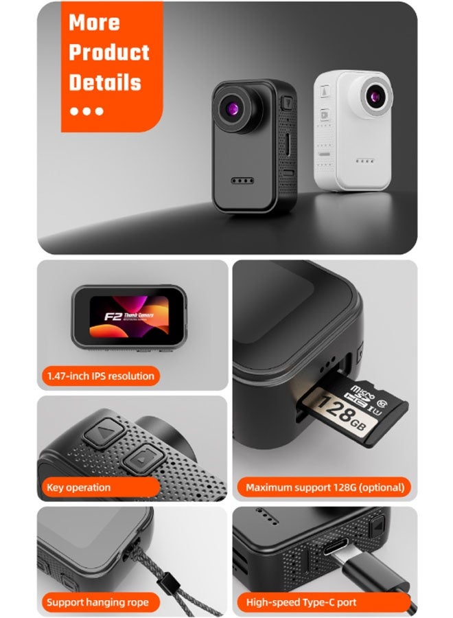 نيوترل كاميرا حركة محمولة 2K، شاشة 1.47 بوصة، تسجيل بزاوية عريضة 130 درجة، مجموعة أدوات تصوير رياضي احترافية، كاميرا فائقة الصغر، بدون بطاقة ذاكرة (أسود) - Image 3