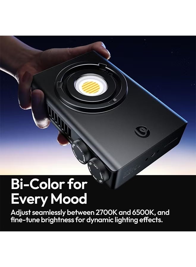يولانزي مصابيح Ulanzi C01 COB بقوة 100 واط - تعمل بتقنية PD 3.0، إضاءة فيديو LED بنطاق ألوان 2700-6500 كلفن، سطوع 14500 لوكس، مؤشر تجسيد اللون 96+، تحكم بمقبض، تصميم صغير الحجم وخفيف الوزن (316.5 غرام)، شحن سريع من النوع C، مناسبة لإضاءة البورتريه/الاستوديو، حامل Mini Bowens - Image 4