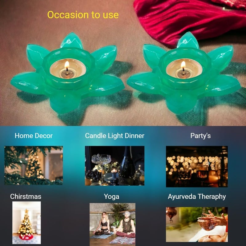 Gift Delight Handmade Lotus Shape Tea Light Candle Holder Set of 2 Pcs Green Unbreakable Candle Holder for Home Decor Ideal for Weddings Diwali Gifting and Special Occasions  - Image 5