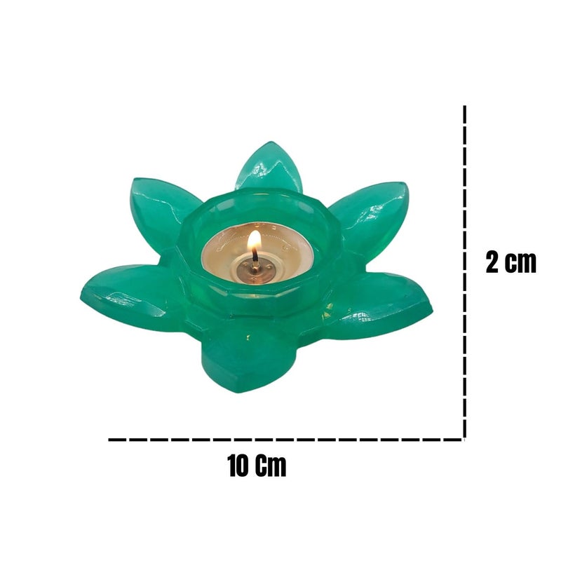 Gift Delight Handmade Lotus Shape Tea Light Candle Holder Set of 2 Pcs Green Unbreakable Candle Holder for Home Decor Ideal for Weddings Diwali Gifting and Special Occasions  - Image 4