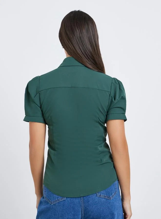 Styli Green Styli Spread Collar Puff Sleeve Buttoned Shirt for Women | Best Price UAE