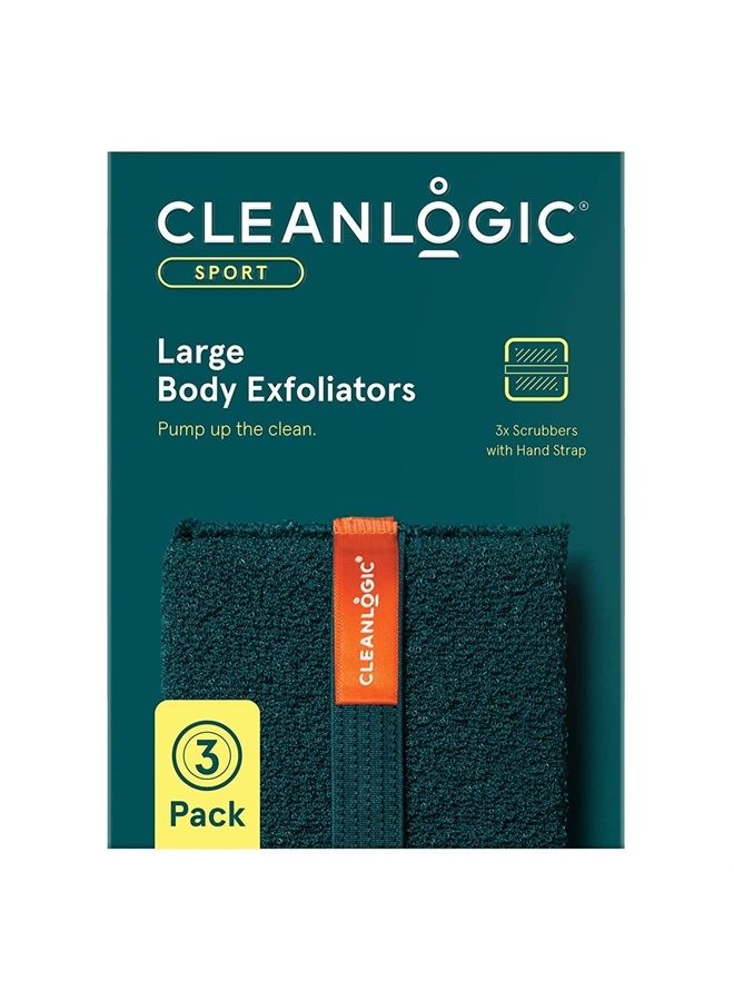 cleanlogic Sport Exfoliating Body Scrubber, Large Exfoliator Tool for Athletes, Daily Skincare Routine for Smooth Clean Skin, Assorted Colors, 3 Count Value Pack - Image 1