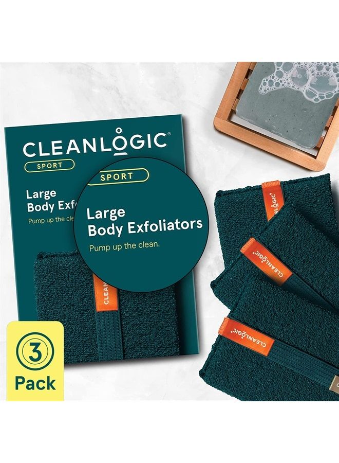cleanlogic Sport Exfoliating Body Scrubber, Large Exfoliator Tool for Athletes, Daily Skincare Routine for Smooth Clean Skin, Assorted Colors, 3 Count Value Pack - Image 2