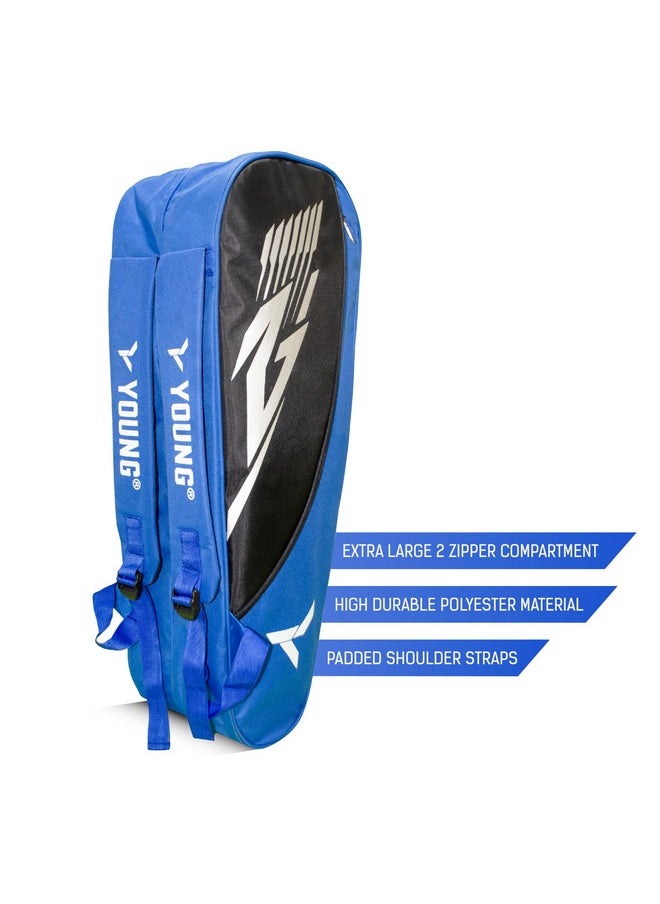 Young R2 Kitbag Double Zipper | Durable Polyester | Side Pouch | Backpack Type Badminton Kitbag (Blue Black)  - Image 3
