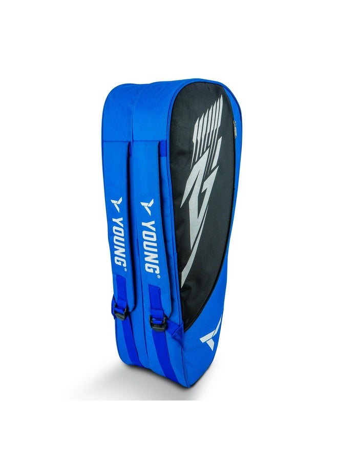 Young R2 Kitbag Double Zipper | Durable Polyester | Side Pouch | Backpack Type Badminton Kitbag (Blue Black)  - Image 1