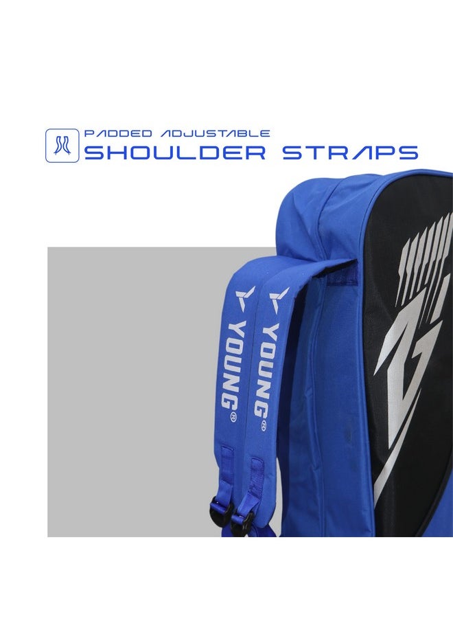 Young R2 Kitbag Double Zipper | Durable Polyester | Side Pouch | Backpack Type Badminton Kitbag (Blue Black)  - Image 2