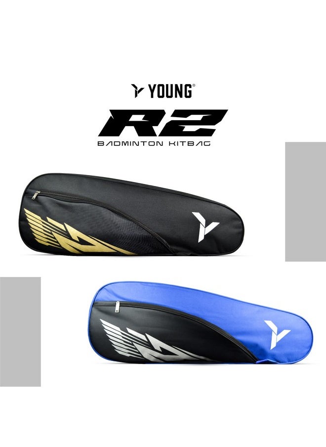 Young R2 Kitbag Double Zipper | Durable Polyester | Side Pouch | Backpack Type Badminton Kitbag (Blue Black)  - Image 4