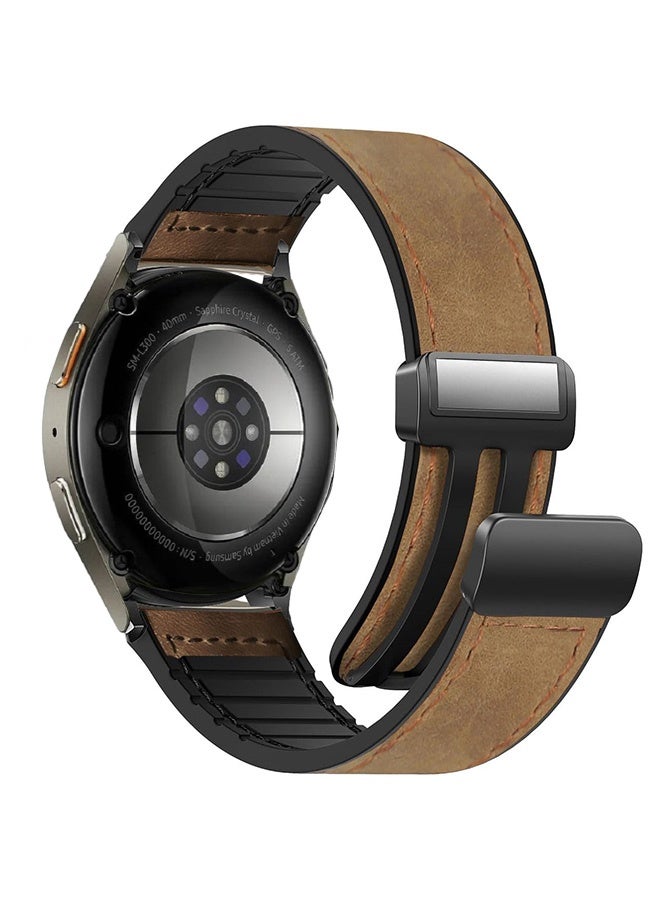 S-Color 20mm Leather Strap Compatible with Galaxy Watch 7 40/47mm/Watch 6 43/47mm/Galaxy Watch 5 Pro 45mm/Watch5 40/44mm/Watch 4 Replacement Band Compatible with Huawei GT2 GT3/42mm Dark Brown - Image 1