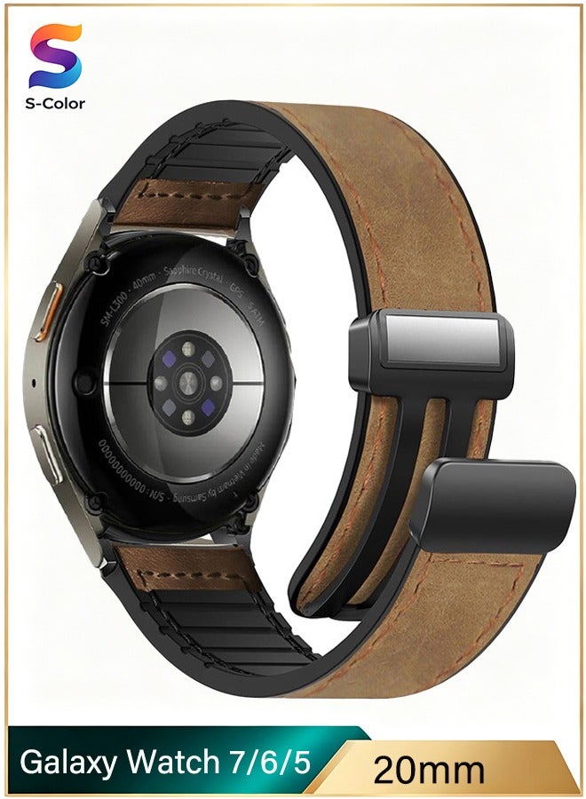 S-Color 20mm Leather Strap Compatible with Galaxy Watch 7 40/47mm/Watch 6 43/47mm/Galaxy Watch 5 Pro 45mm/Watch5 40/44mm/Watch 4 Replacement Band Compatible with Huawei GT2 GT3/42mm Dark Brown - Image 1