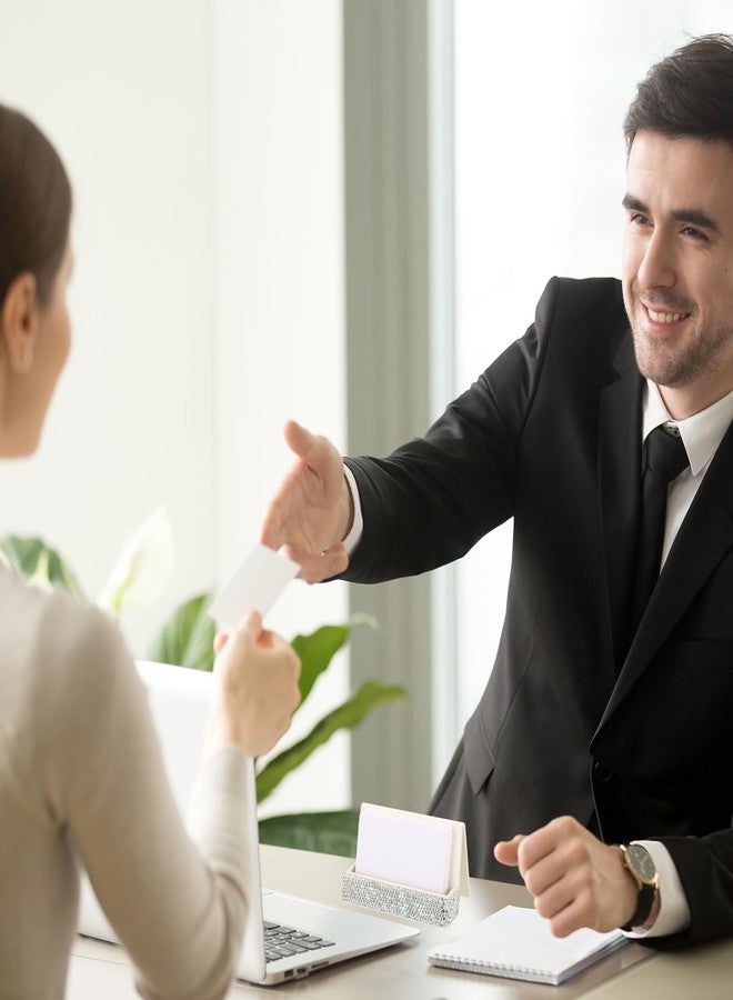 باتيكيل حامل بطاقات عمل باتيكيل للمكتب، حامل بطاقات عمل مرصع بأحجار الراين، منظم بطاقات كريستالي، عرض بطاقات للمكاتب والمعارض، فضي - Image 5