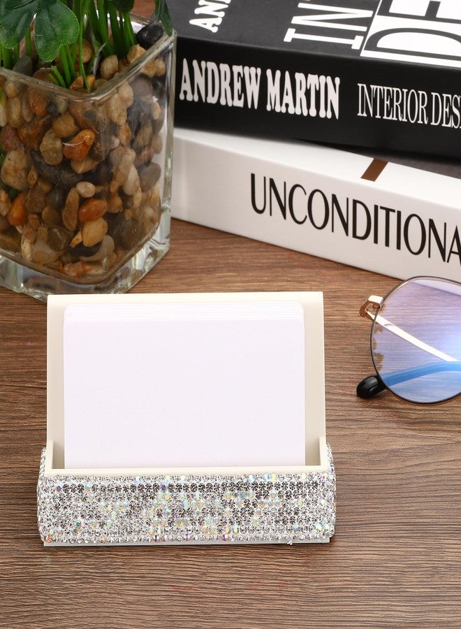 باتيكيل حامل بطاقات عمل باتيكيل للمكتب، حامل بطاقات عمل مرصع بأحجار الراين، منظم بطاقات كريستالي، عرض بطاقات للمكاتب والمعارض، فضي - Image 4