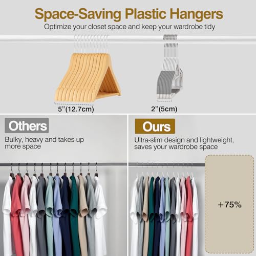 UEAKPIC Plastic Hangers 50 Pack, 16.5 in Heavy Duty Clothes Hangers with 360° Swivel Hook, Non-Slip Bar & 0.2" Ultra-Slim Space-Saving Organizers for Coats, Pants, Suits, Shirts, White & Dark Gray - Image 5