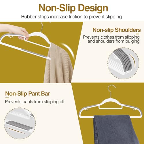 UEAKPIC Plastic Hangers 50 Pack, 16.5 in Heavy Duty Clothes Hangers with 360° Swivel Hook, Non-Slip Bar & 0.2" Ultra-Slim Space-Saving Organizers for Coats, Pants, Suits, Shirts, White & Dark Gray - Image 3