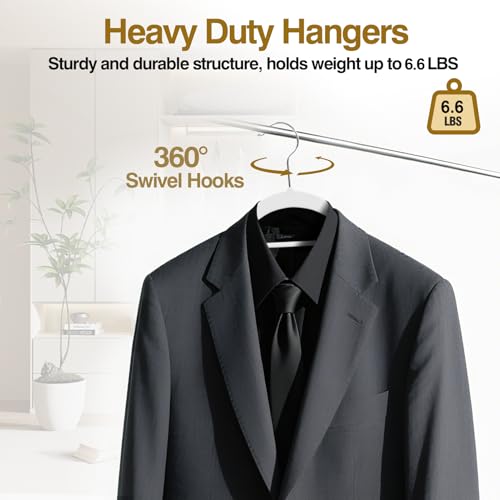 UEAKPIC Plastic Hangers 50 Pack, 16.5 in Heavy Duty Clothes Hangers with 360° Swivel Hook, Non-Slip Bar & 0.2" Ultra-Slim Space-Saving Organizers for Coats, Pants, Suits, Shirts, White & Dark Gray - Image 4