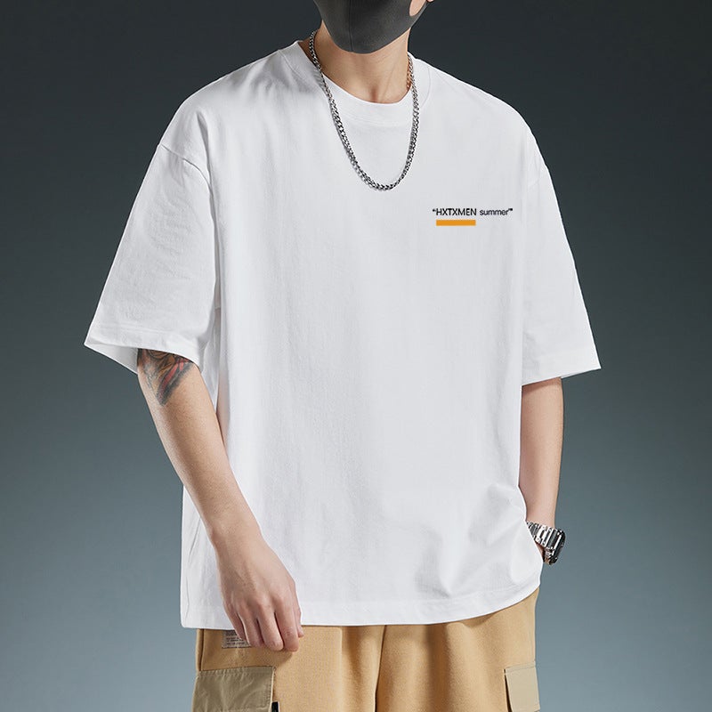 Summer Men's T-shirt Fashionable Brand Loose Shoulder Version high quality Short-sleeved Japanese Style Hong Kong Style Fashionable Base T-shirt for Boys - Image 3