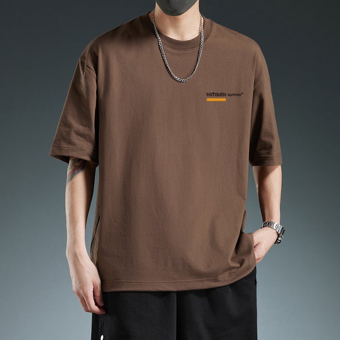 Summer Men's T-shirt Fashionable Brand Loose Shoulder Version high quality Short-sleeved Japanese Style Hong Kong Style Fashionable Base T-shirt for Boys - Image 1