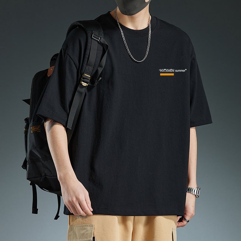 Summer Men's T-shirt Fashionable Brand Loose Shoulder Version high quality Short-sleeved Japanese Style Hong Kong Style Fashionable Base T-shirt for Boys - Image 4