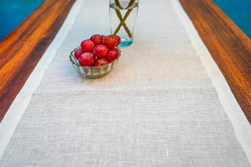 Cloud fino Pure Linen Table Runner 14x48 100 French Flax Stone Washed for Softness and Durability Handcrafted Classic Zigzag Stich Machine Washable Fabric Table RunnerAntique White - Image 2