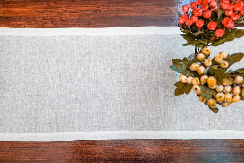 Cloud fino Pure Linen Table Runner 14x48 100 French Flax Stone Washed for Softness and Durability Handcrafted Classic Zigzag Stich Machine Washable Fabric Table RunnerAntique White - Image 1