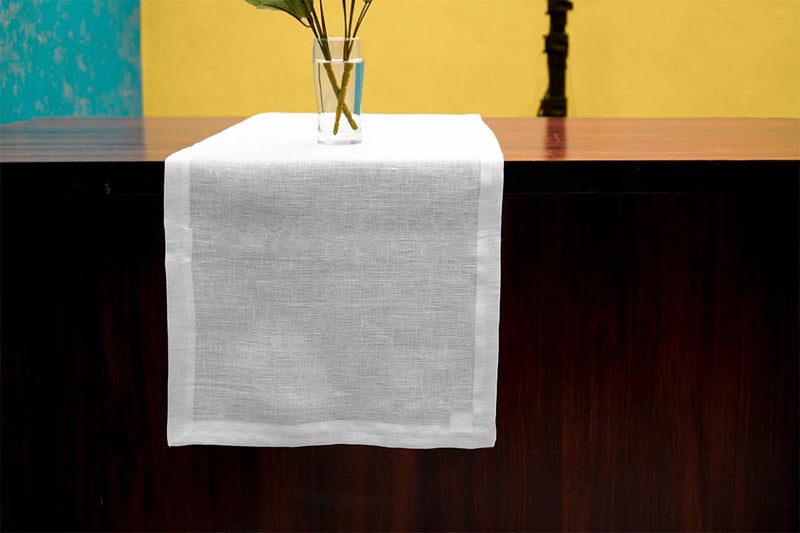 Cloud fino Pure Linen Table Runner 14x48 100 French Flax Stone Washed for Softness and Durability Handcrafted Classic Zigzag Stich Machine Washable Fabric Table RunnerAntique White - Image 3