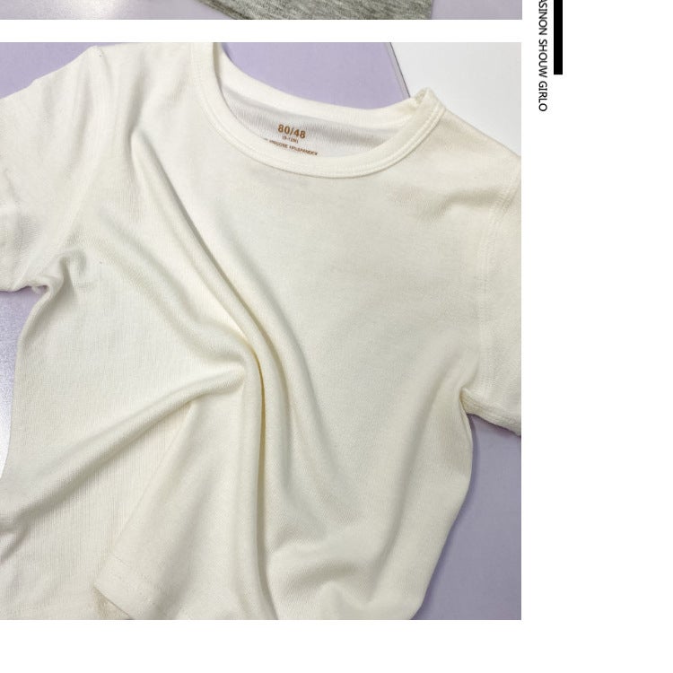 Children'S Summer Thin Modal Short-Sleeved T-Shirt Boys And Girls Summer Solid Color Half-Sleeved T-Shirt Baby'S Summer Trendy Top - Image 1