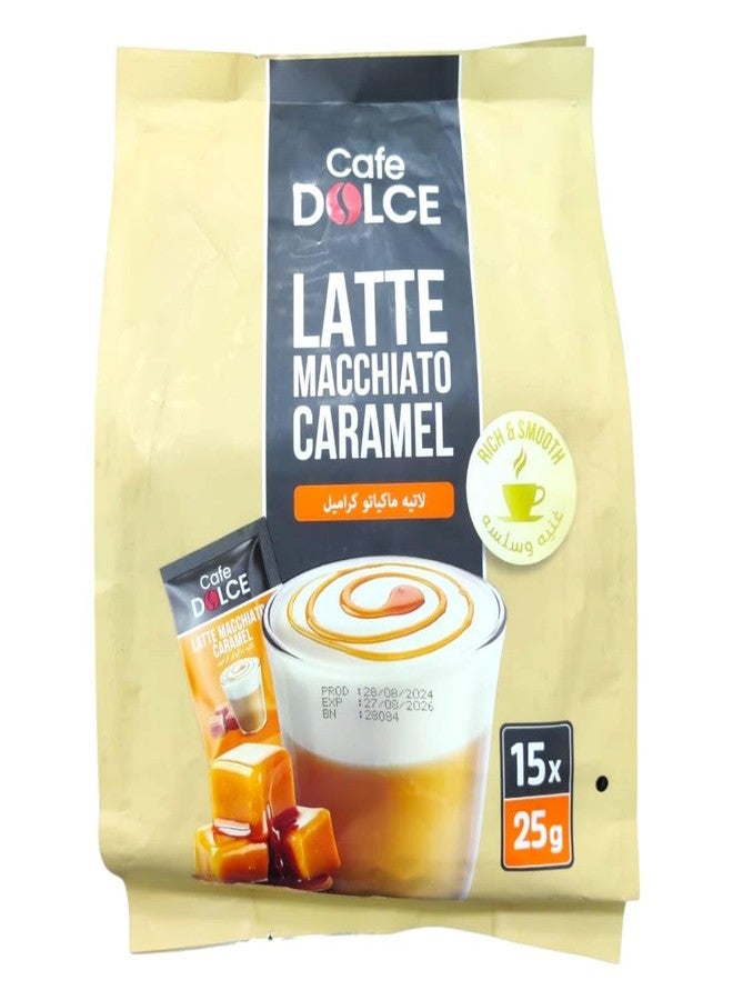 Cafe Dolce Caramel Macchiato Instant Latte Rich Creamy Caramel Flavoured Coffee Smooth Instant Coffee Premix Easy to Prepare Cafe Style Latte Premium Instant 15 Sachets 25g Each - Image 1