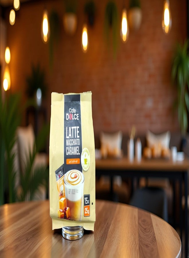 Cafe Dolce Caramel Macchiato Instant Latte Rich Creamy Caramel Flavoured Coffee Smooth Instant Coffee Premix Easy to Prepare Cafe Style Latte Premium Instant 15 Sachets 25g Each - Image 2