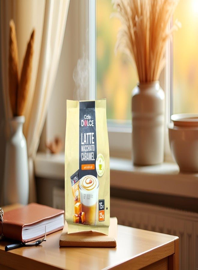 Cafe Dolce Caramel Macchiato Instant Latte Rich Creamy Caramel Flavoured Coffee Smooth Instant Coffee Premix Easy to Prepare Cafe Style Latte Premium Instant 15 Sachets 25g Each - Image 3