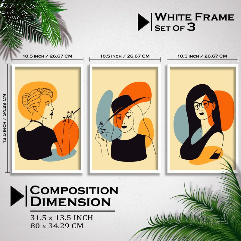SAF SAF paintings Set of 3 Abstract model girl Boho modern art design Premium white Framed Bohemian wall painting for for Wall, Home and Living Room Decoration 80 cms x 34.29 cms COMBO-2151-K3A - Image 3
