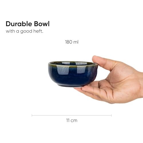 Shay Ceramic Veg Bowls Set of 6 for Dinner, 180ml, 6 Pieces - Blue Green | Katori Set of 6 | Glossy Finish | Porcelain | Ceramic Bowls Set of 6 | Dessert Bowl Set (Veg Bowl - Blue Green) - Image 3