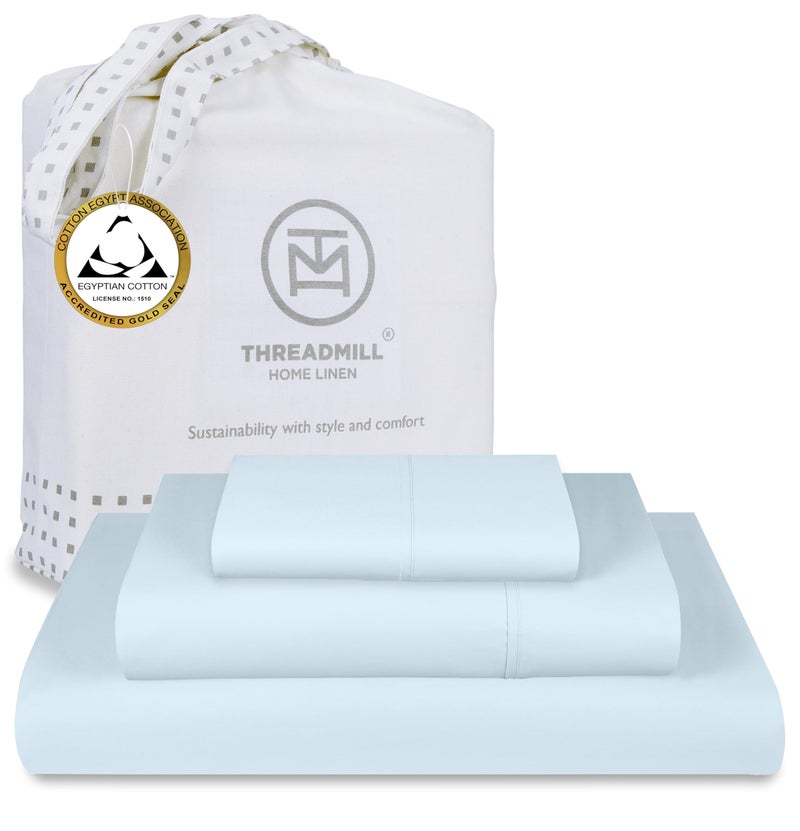 Threadmill Egyptian Cotton Twin XL Sheet Set 100 Certified Egyptian Cotton Sheets for Twin XL Size Bed Sateen Deep Pocket Twin XL Bed Sheets Soft Hotel 3Piece Cooling Sheet Set Light Blue
