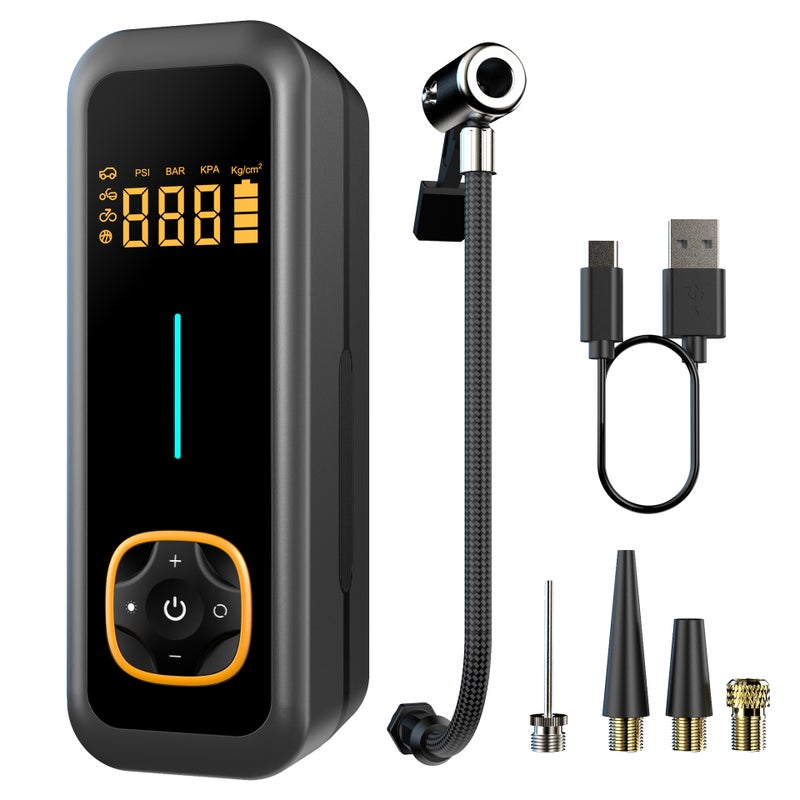 مضخة إطارات دراجات كهربائية محمولة مع إضاءة LED وشحن USB - Image 1