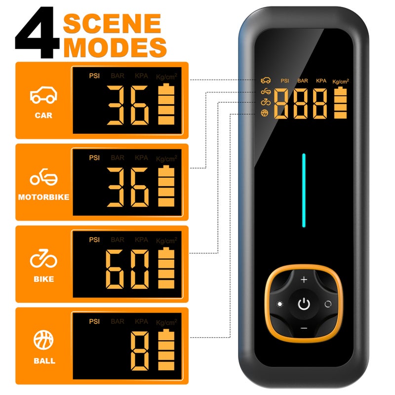 مضخة إطارات دراجات كهربائية محمولة مع إضاءة LED وشحن USB - Image 2
