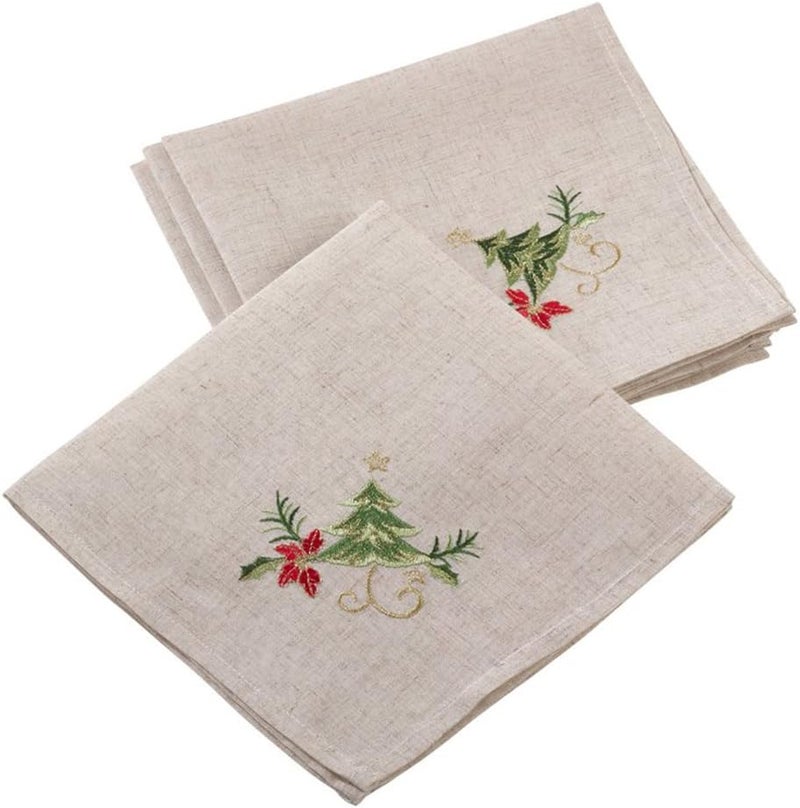 Fennco Styles Embroidered Christmas Tree Design Holiday Linen Blend Table Cloth Napkins 20 W x 20 L Set of 4 - Image 1