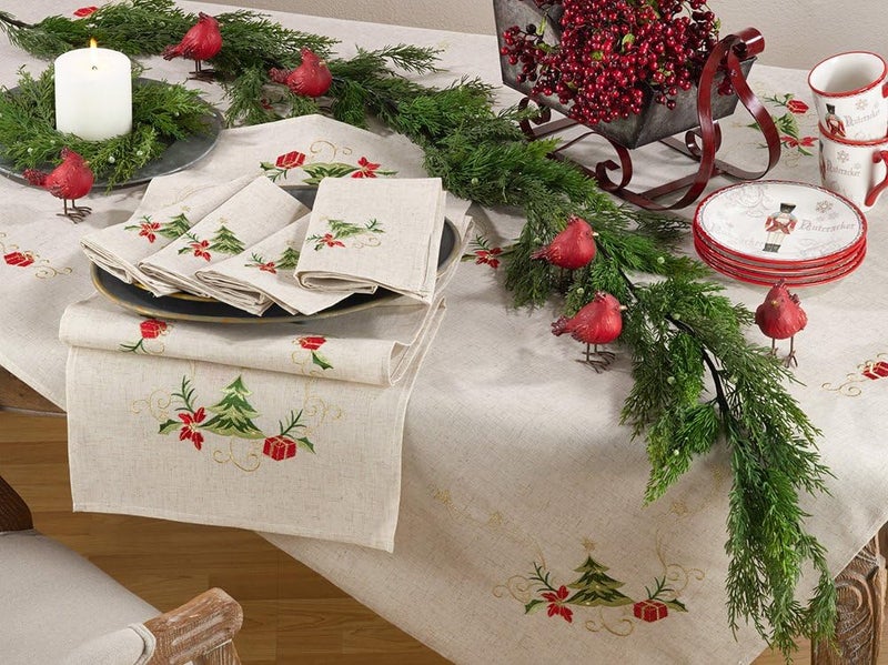 Fennco Styles Embroidered Christmas Tree Design Holiday Linen Blend Table Cloth Napkins 20 W x 20 L Set of 4 - Image 2